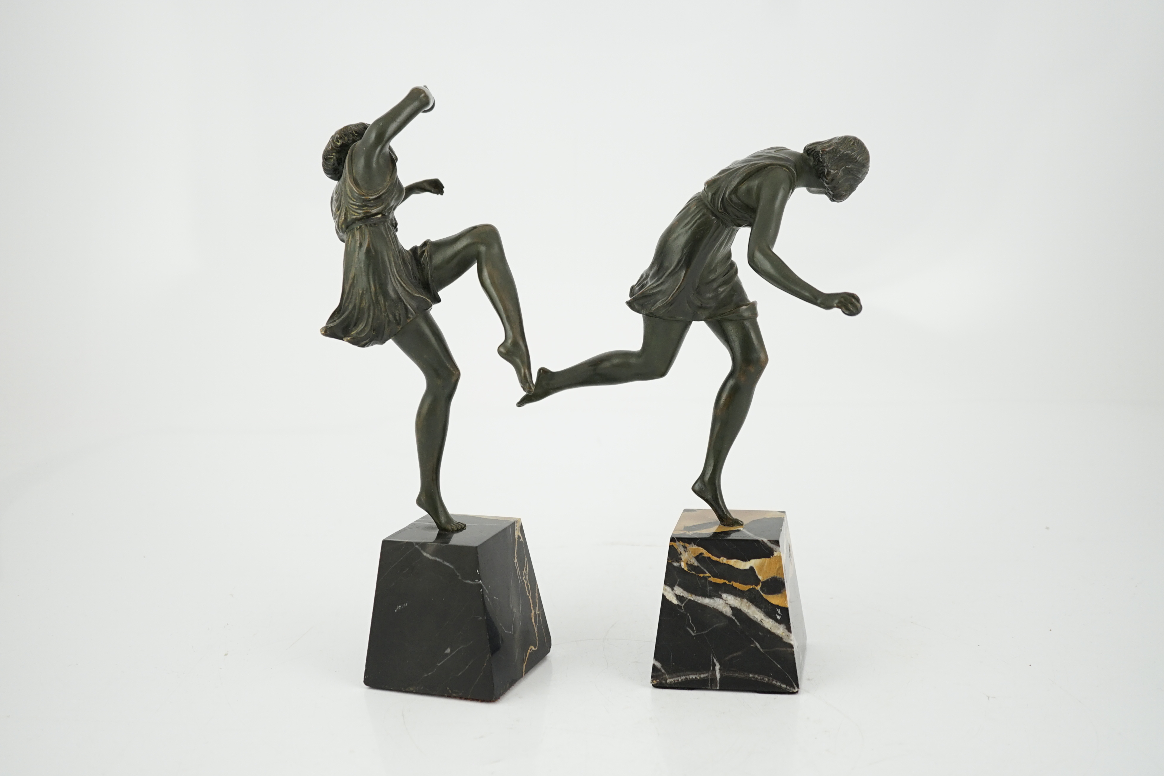 Pierre Camille Marie Le Faguays (1892–1962), a pair of bronze Art Deco figures of classical dancers, 29cm and 25cm high